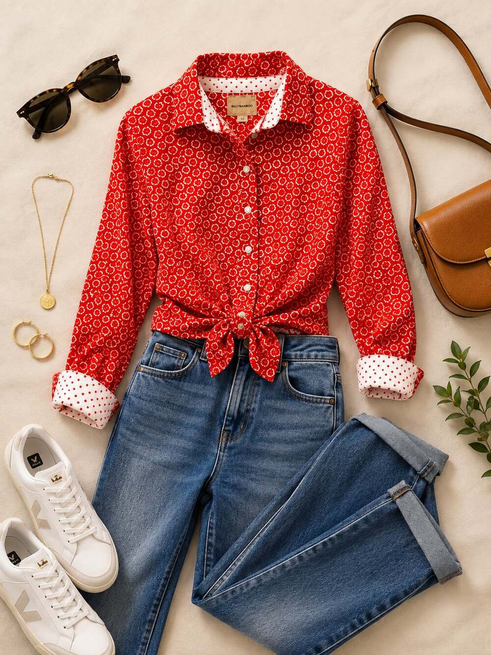GH Bass  Red Floral Print Button-Up Shirt Sz M